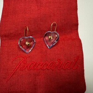 Baccarat Crystal Heart Earrings 18K Gold a la folie light blue French France